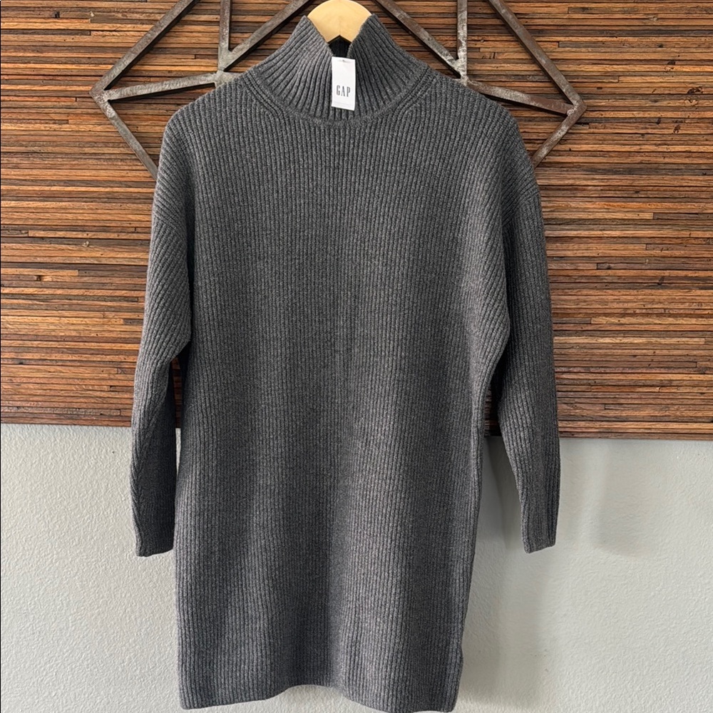GAP Gray Ribbed Turtleneck Sweater Dress
